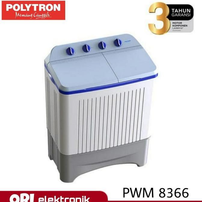 POLYTRON Mesin Cuci 2 Tabung 8kg PWM 8366 (SURABAYA - SIDOARJO ONLY)