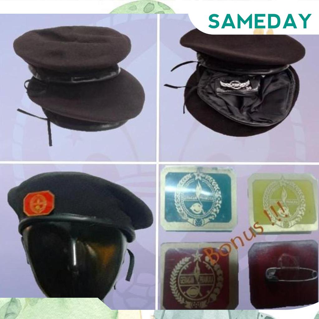 Topi Baret Pramuka Laken Super + Pin Baret Sameday