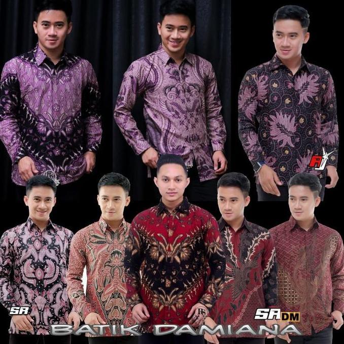 Kemeja Batik Pria M L Xl Xxl - Baju Batik Pria Lengan Panjang - Ungu