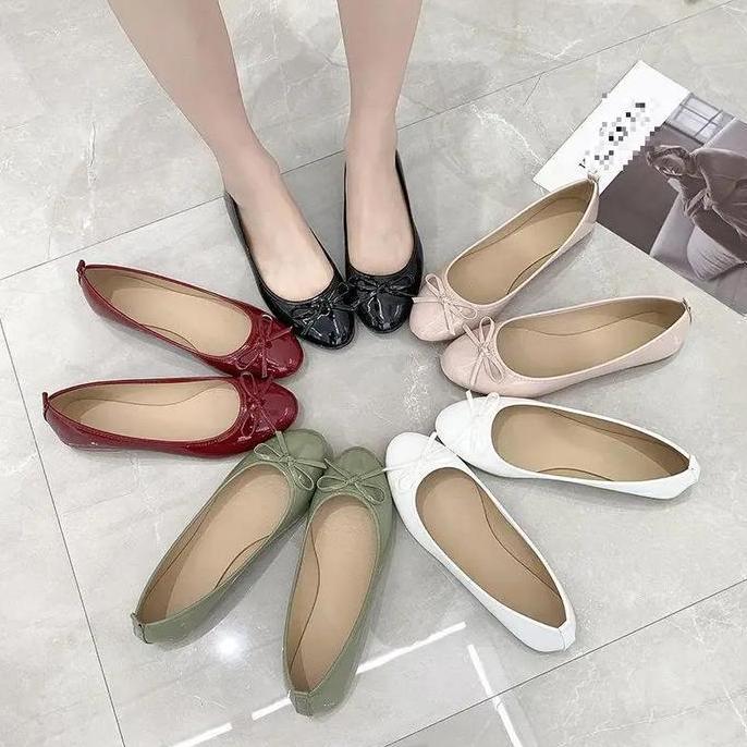 Sepatu Pesta Flat Shoes Pita Wanita Alas Karet sepatu kerja wanita flat shoes putih