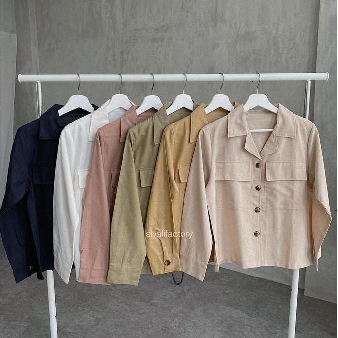 DB249 - Claryn Outer Linen - Kemeja Linen - Atasan Wanita | Kardigan Saku 2278 kancing panjang Pink 