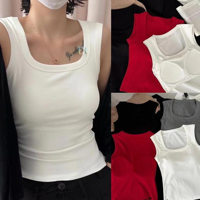 DA56 - Tanktop Bra with Cup Busa / Pad Bahan Cotton Adem Halus Lembut Atasan Wanita Tanpa Lengan Ket