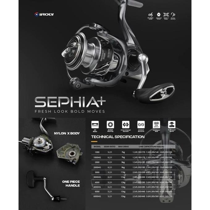 Reel pancing Iroly Sephia Sw 1000-2000/ Sephia Carbon 1000-2000/ SephiA+sw 1000-6000