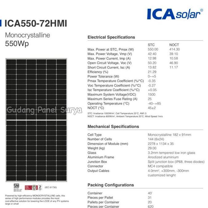 Solar Panel Solarcell ICA Solar 550WP Monocrystalline Half Cut 550wp mono