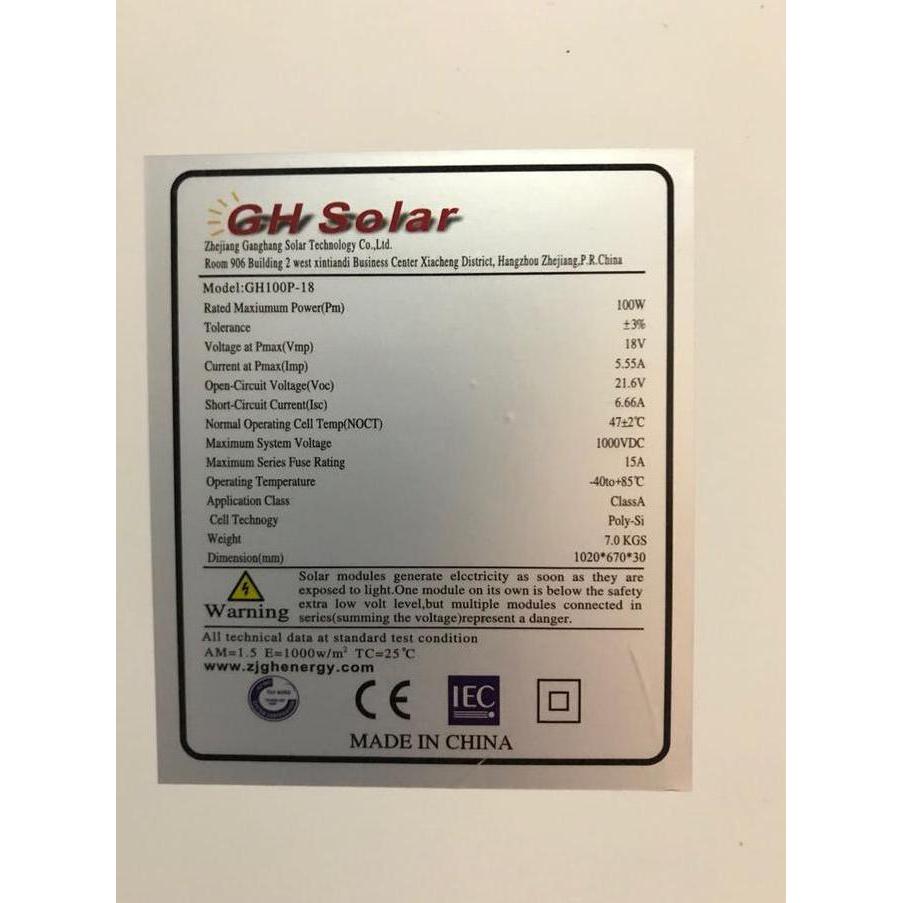 Solar Panel Poly 100wp GH
