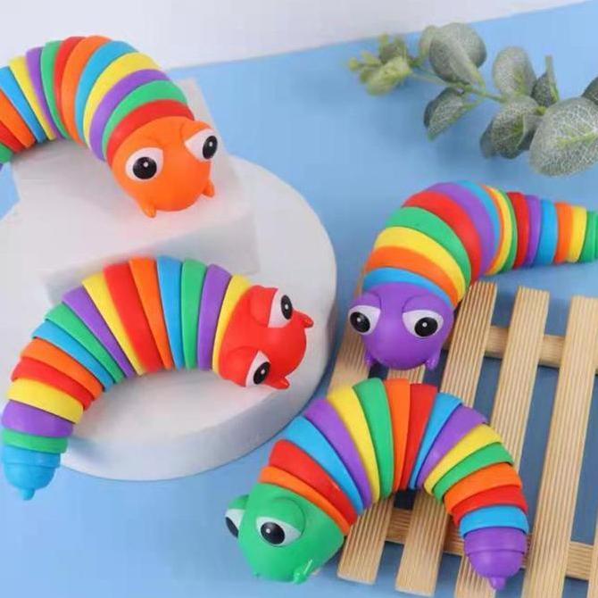 TS Mainan Fidget Slug Ulat dan Siput Fidget Slug Toys Mainan Ulat rainbow