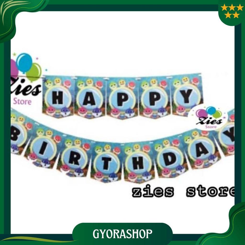 Banner Happy Birthday Baby Shark / Banner Ulang Tahun Baby Shark Zs Ori