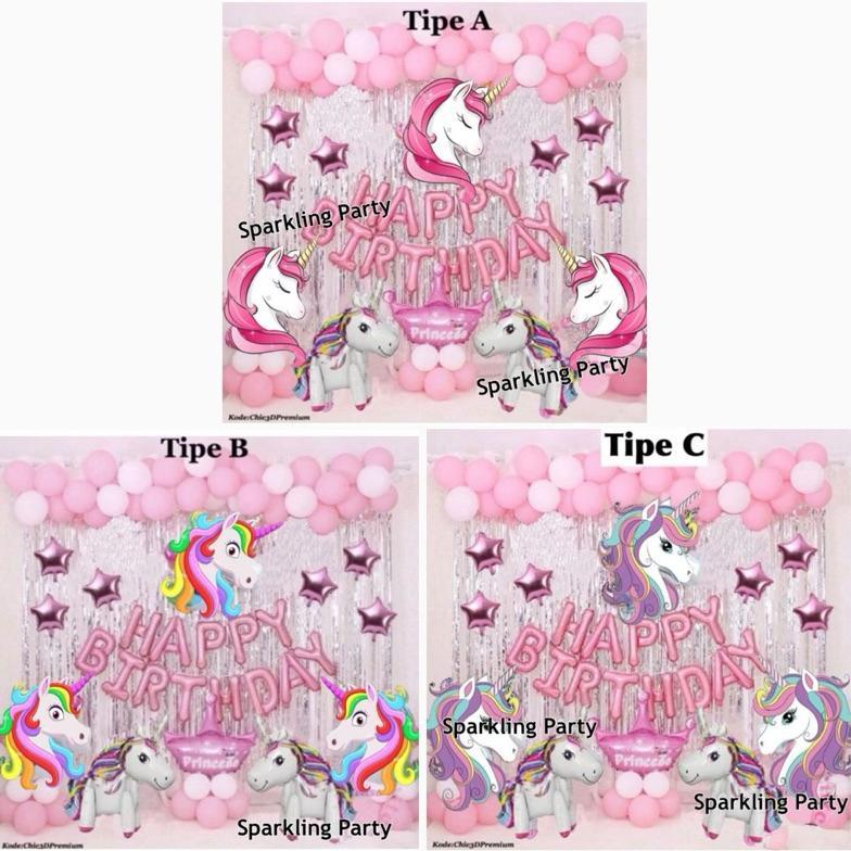 Set paket dekorasi balon ulang tahun unicorn pink