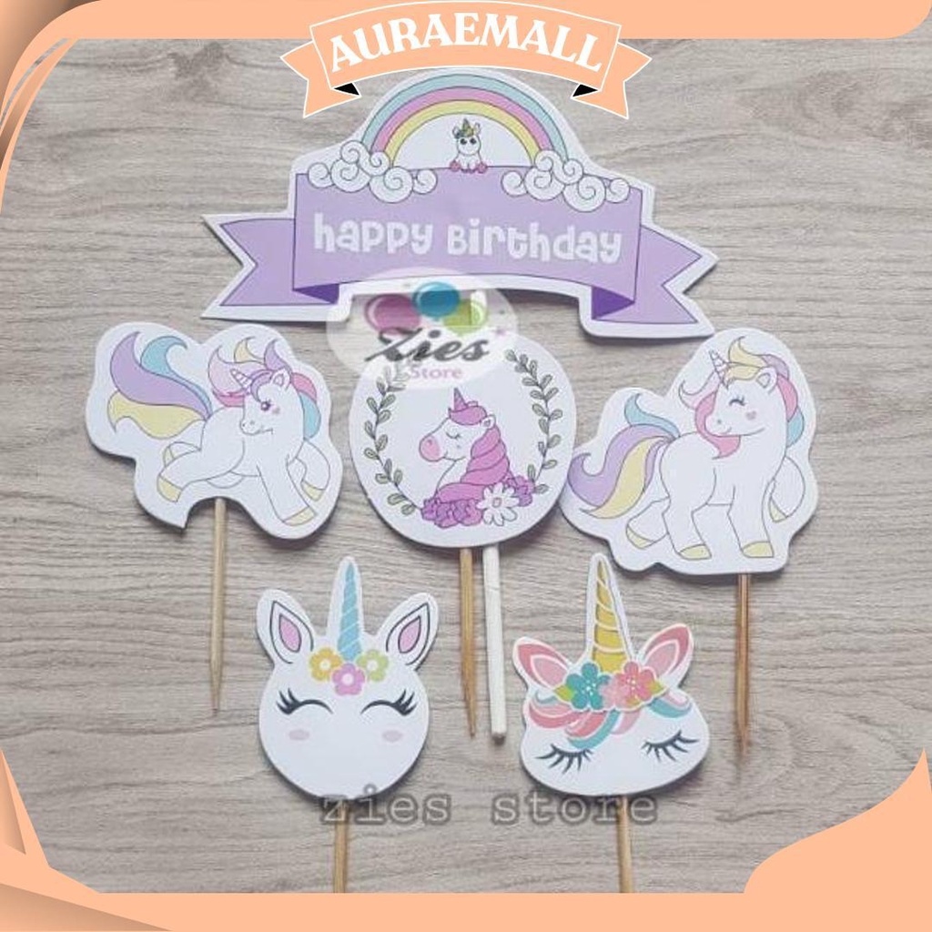 Cake Topper Happy Birthday / Cake Topper Unicorn / Hiasan Kue Zs Promo