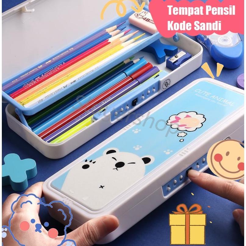 Kotak Tempat Tepak Pensil Anak Kode Laki Laki Perempuan 2 Layer