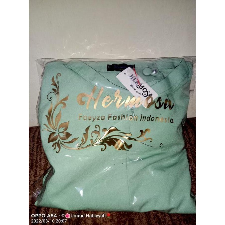 [Gamis Hermosa] Gamis polos opnesel hermosa warna hijau mint-gamis hijau soft Muslim Lembut Kancing 