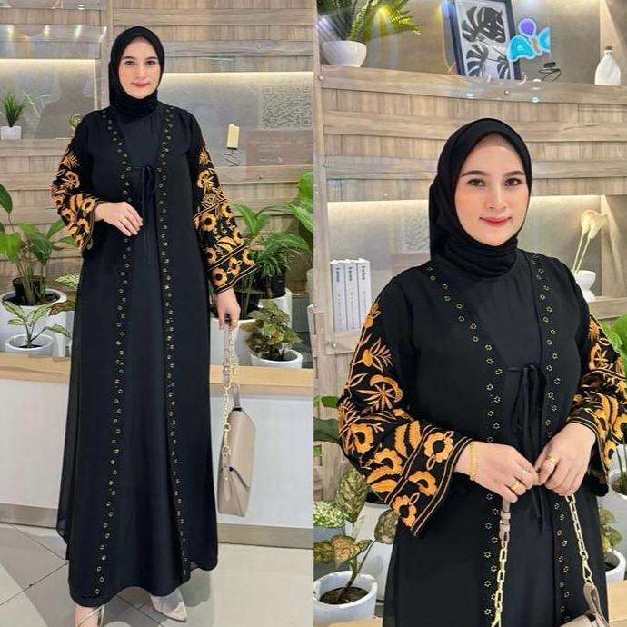 GAMIS ABAYA TURKEY FULL HITAM BORDIR BUNGAJANG TALI ROMPI TERLARIS Dress Muslim Wanita Mewah Terlari