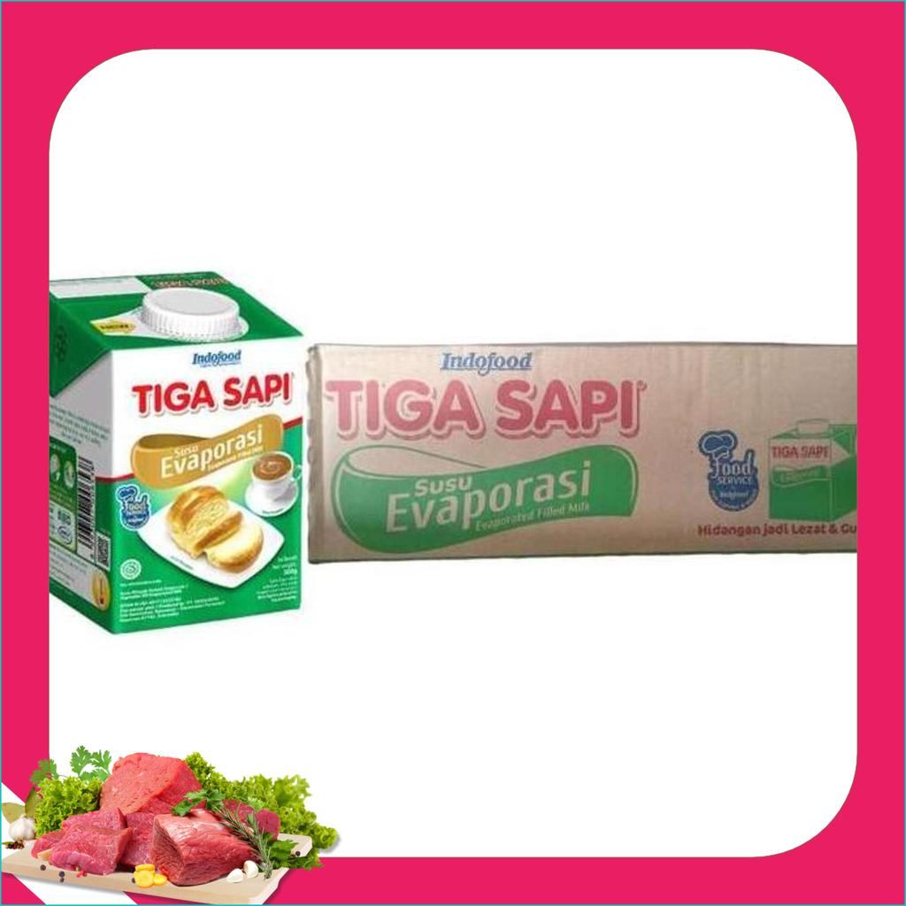Tiga Sapi Susu Evaporasi 1 Karton (12 X 500Gr) Campuran Untuk Roti, Kopi, Masak & Dessert