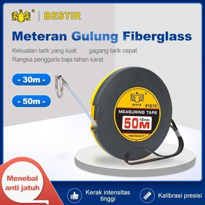 METERAN GULUNG FIBERGLASS 30M 50M 100M MEASURING TAPE TANAH METER KULIT KAIN METERAN ROLL - BESTIR-3