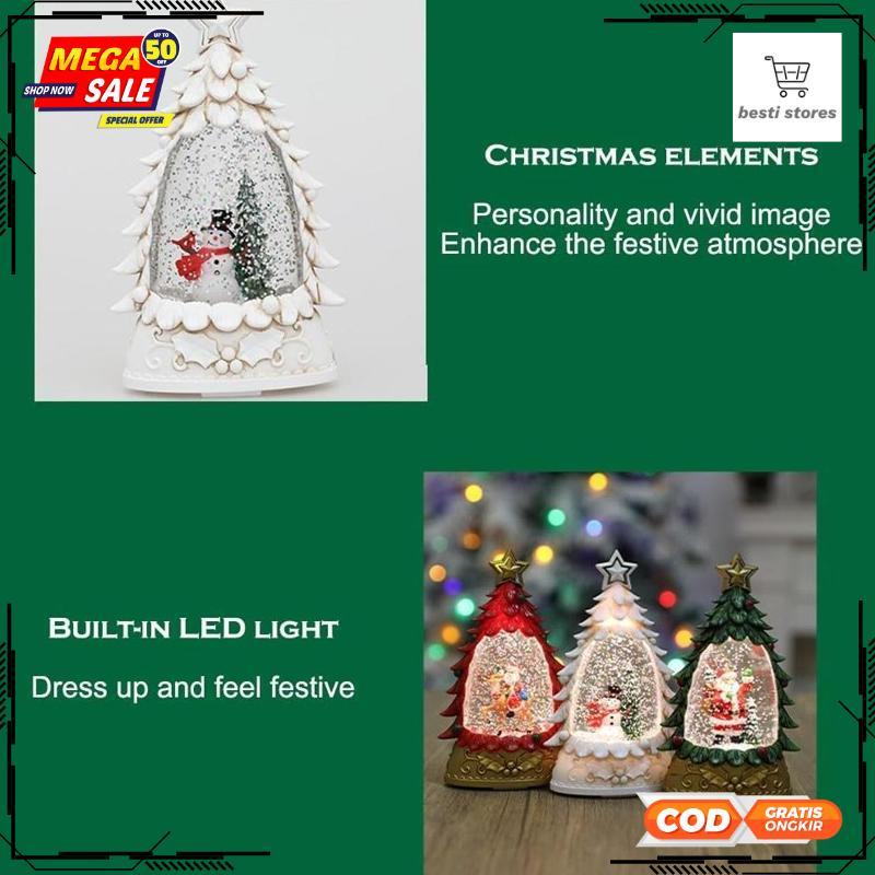 Bisa COD Pajangan Natal Bola Air Snowglobe Lampu Model Pohon Natal Hijau / Kecil Dekorasi Christmas 