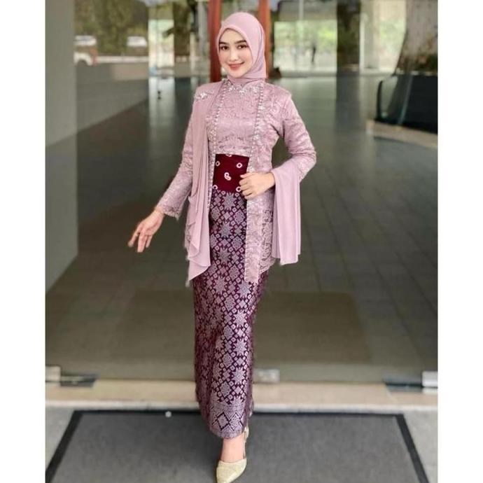 Kebaya Laksmi kutubaru Satu Set Setelan Atasan Rok Songket Angking Batik Dan Selendang Quennbee Fash