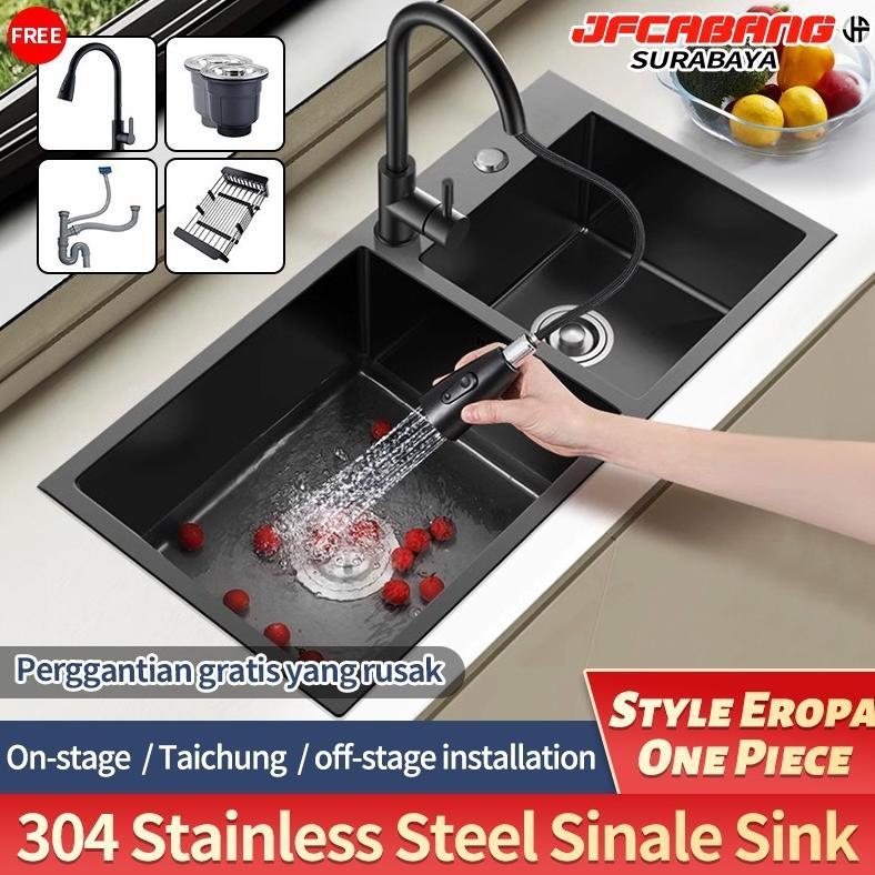 Kitchen Sink 7843 Black Paket Komplit / Paket Kitchen Sink Stainless 304 / Bak Cuci Piring Hitam 2 L