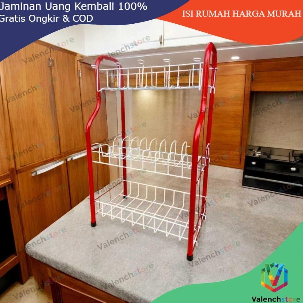 RAK PIRING 3 SUSUN DENGAN GELAS RPL 03 LENGKUNG /RAK DAPUR / RAK GELAS/ RAK PIRING ALUMUNIUM 3 SUSUN