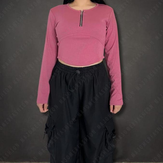 Majomer | Ciwawa Zipper Long Sleeve Crop Top - Atasan Wanita Lengan Panjang