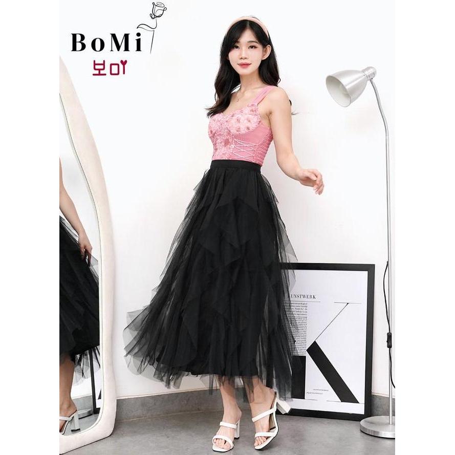 Bomi Jisoo Skirt Korean Rok Tutu Tile Tumpuk 3 Layer Susun Asimetris Zzag