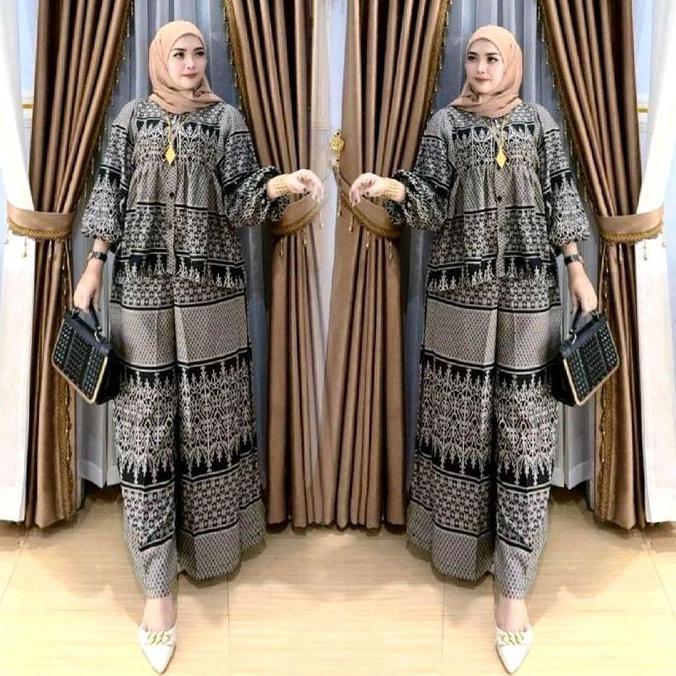Setelan Baju Wanita Katun Rayon Farzala - Celana Komprang Nyaman Dipakai Harian