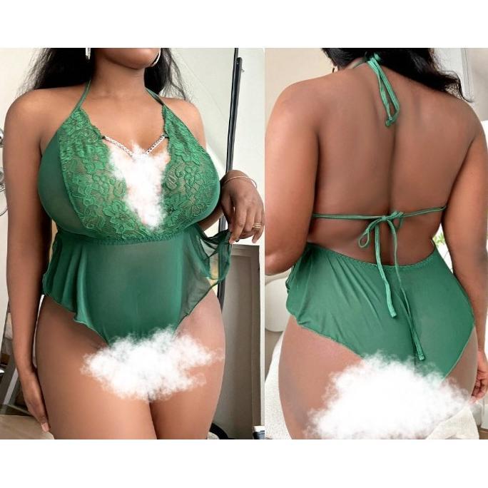 N8413 jumpsuit open V super big size sexy lingerie open crotch jumbo