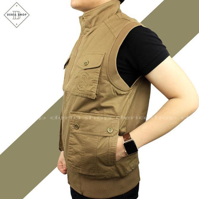 Rompi Bolak Balik Jeep Pria Tactical Outdoor Bahan Kanvas Khaki Hijau Jaket Motor Safety Anti Angin 