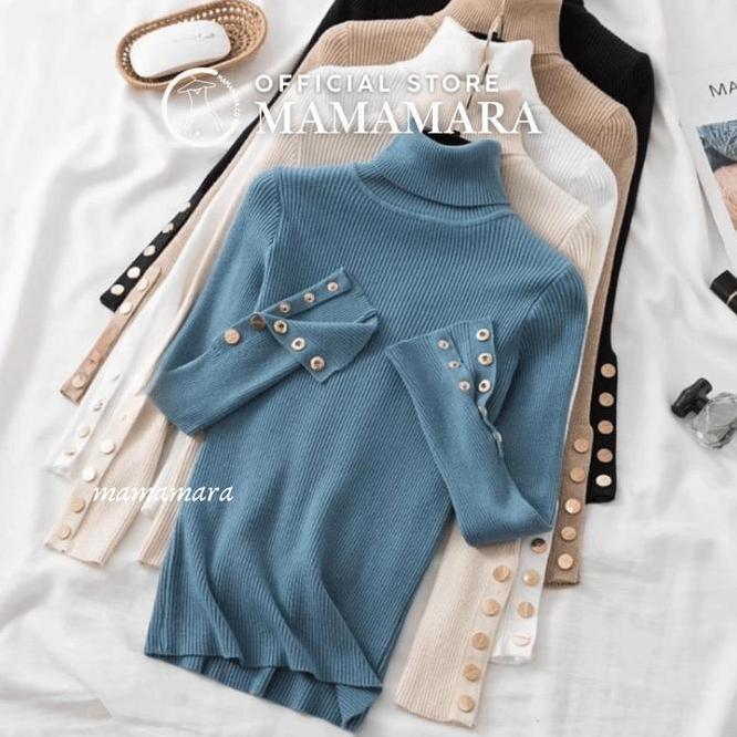 Mamamara Inner Rajut Inara Turtlene Kancing Aktif Wol Lembut Halus Slimfitting Atasan Panjang Knitwe