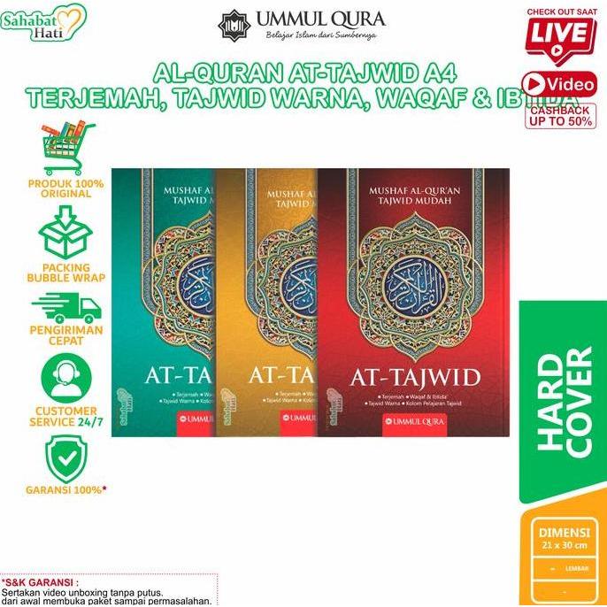 Al-Qur'an Tajwid A4 JOMBO HC Mushaf Al-Qur'an Tajwid Warna Mudah Quran Tajwid Penerbit Ummul Qura
