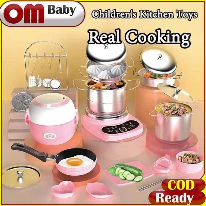 Ready55pcs Mini Kitchen Real Memasak Set Dapur Teka -teki Set Hadiah Ulang Tahun Anak Kotak Mainan T