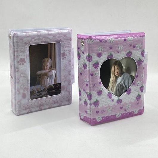 Tas Kartu Gesper Merah Muda Album Kpop Idol 3 inci/2r 40 Slot Polaroid Kartu Kecil Kartu Permainan U