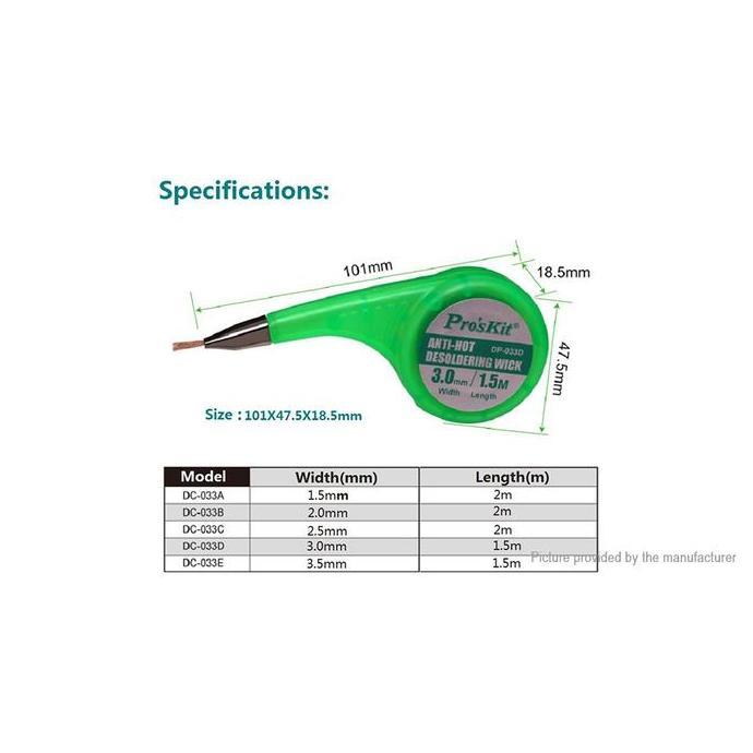 Miliki Solder Wick Pro'Skit Dp-033D 3015 Anti-Hot Desoldering Wick Original