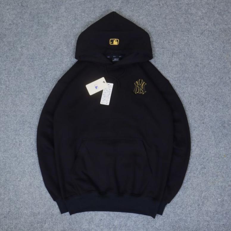 HOODIE MLB NY FULL BORDIR BLACK GOLD - JAKET SWEATER HOODIE JUMPER HYPEBEAST MLB NEW YORK LOGO BORDI