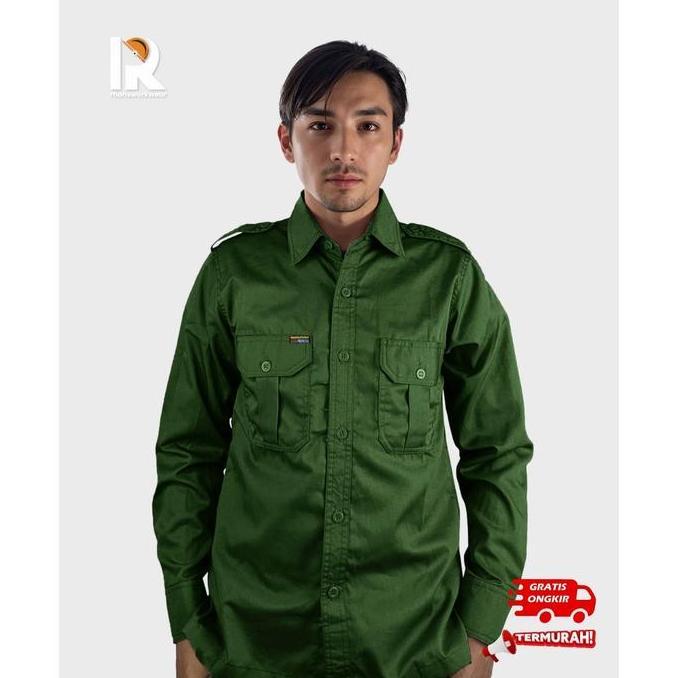 Baju Pdl/ Pdh Polos Panjang, Lapangan/ Outdoor/ Operator/ Mekanik, Kemeja Formal Warna Hijau Botol, 