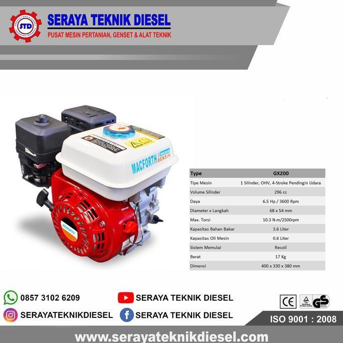 Mesin Penggerak Bensin 6.5 Hp MACFORTH GX200