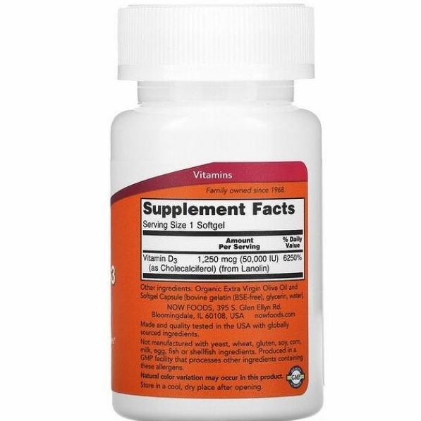 Now Foods Max Potency Vitamin D3 D 3 50000 Iu 50 Softgels Original