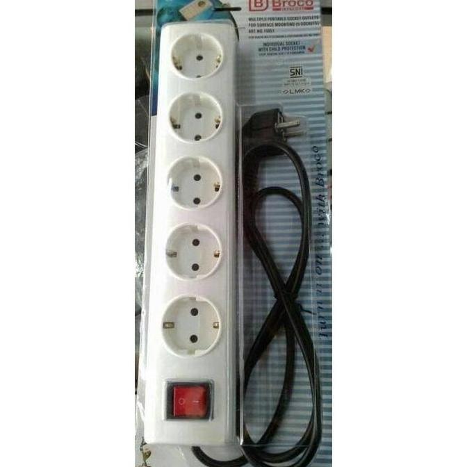 15851 STOP KONTAK BROCO 5 LUBANG + SAKLAR SATU + KABEL 1.5 METER 15851