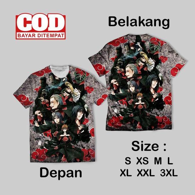 Kaos Fullprint Gambar akatsuki Keren | Kaos AOP villain akatsuki Depan Belakang
