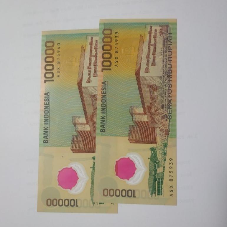 Dindaseller6 - Uang Kuno 100000 Rupiah Polymer Tahun 1999 Sukarno Hatta 100 Mawar Asli Gress
