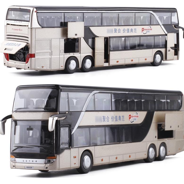 8garasbek - TWH Alloy Bus Miniatur Double Decker Airport Shuttle Bus Besi Mainan Anak