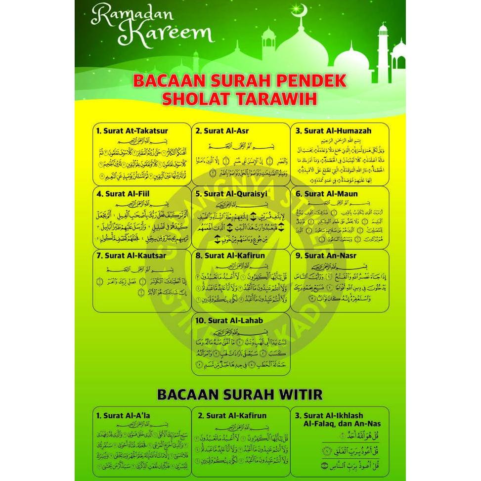 Promo Stiker Vinyl Bacaan Surat Pendek Sholat Tarawih & Witir Cod