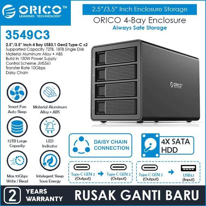 HARGA DISC - ORICO 4-Bay USB3.1 Type C External Hard Drive Enclosure - 3549C3