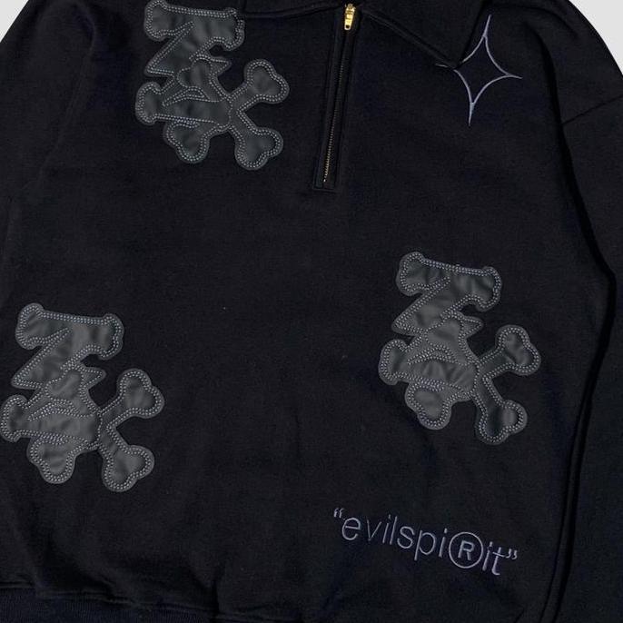 Grosir Evilspirit Jacket Halfzip - Olaxy Black Unisex Jaket Oversize Fleece Leather Pria Wanita Zipp