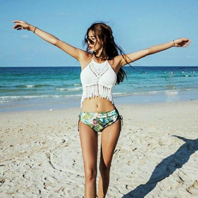 Moana Set Bikini Sexy Baju Renang Wanita Atasan Rajut Rib Kni