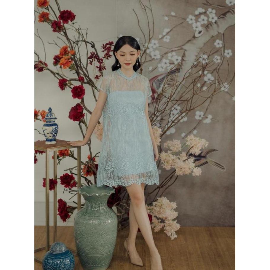 Kadaka D-0224 Loose Lace Party Dress Cheongsam With Inner Dress