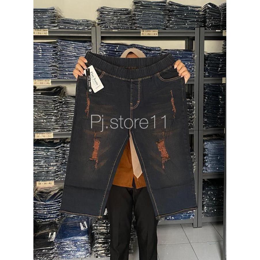 Celana Wanita 7/8 Jeans Sobek Jumbo Celana Wanita 7/8 Whisker Ripped Jumbo Karet Melar