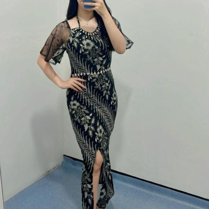Dress Batik Mahalini / Dress Batik Wanita /Dress Batik Pesta Casual Tile Kondangan Natal Gaun Midi K