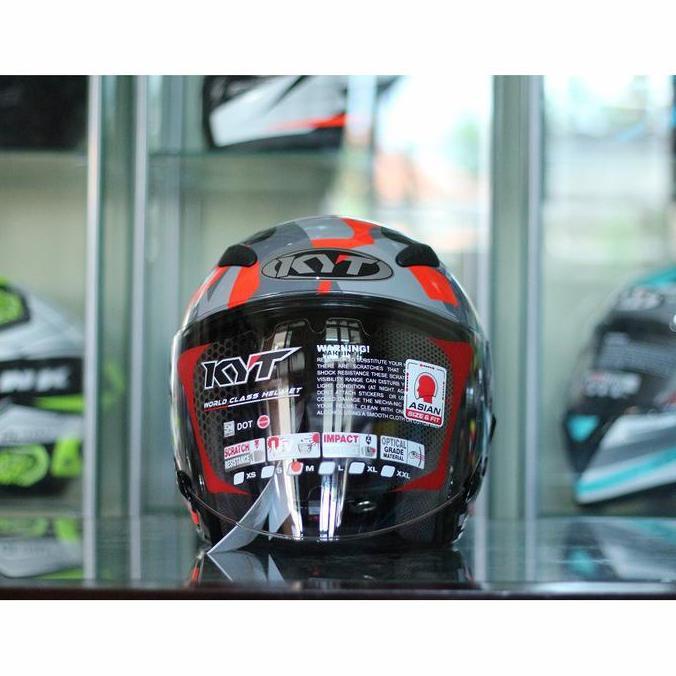 KYT HELM GALAXY FLAT R#4 MIMETIC BLACK RED FLUO DOUBLE VISOR Terlaris