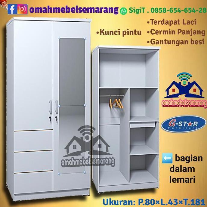 New Lemari Pakaian 2 Pintu Gstar Karin Almari Rak Baju Minimalis Modern Furniture