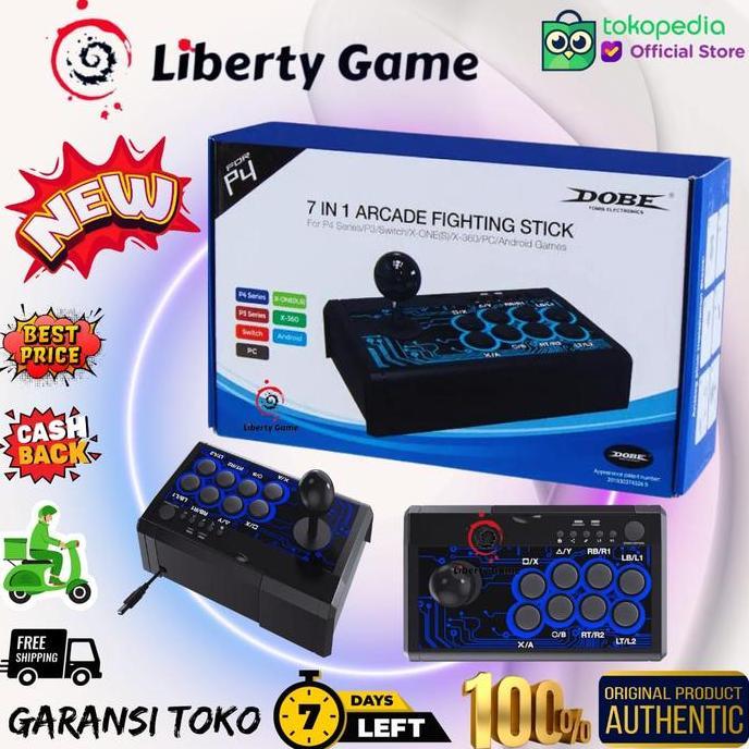 Bassvero - Dobe Arcade Fighting Stick Gamepad 7-in-1 TP4-1886 - Black Blue